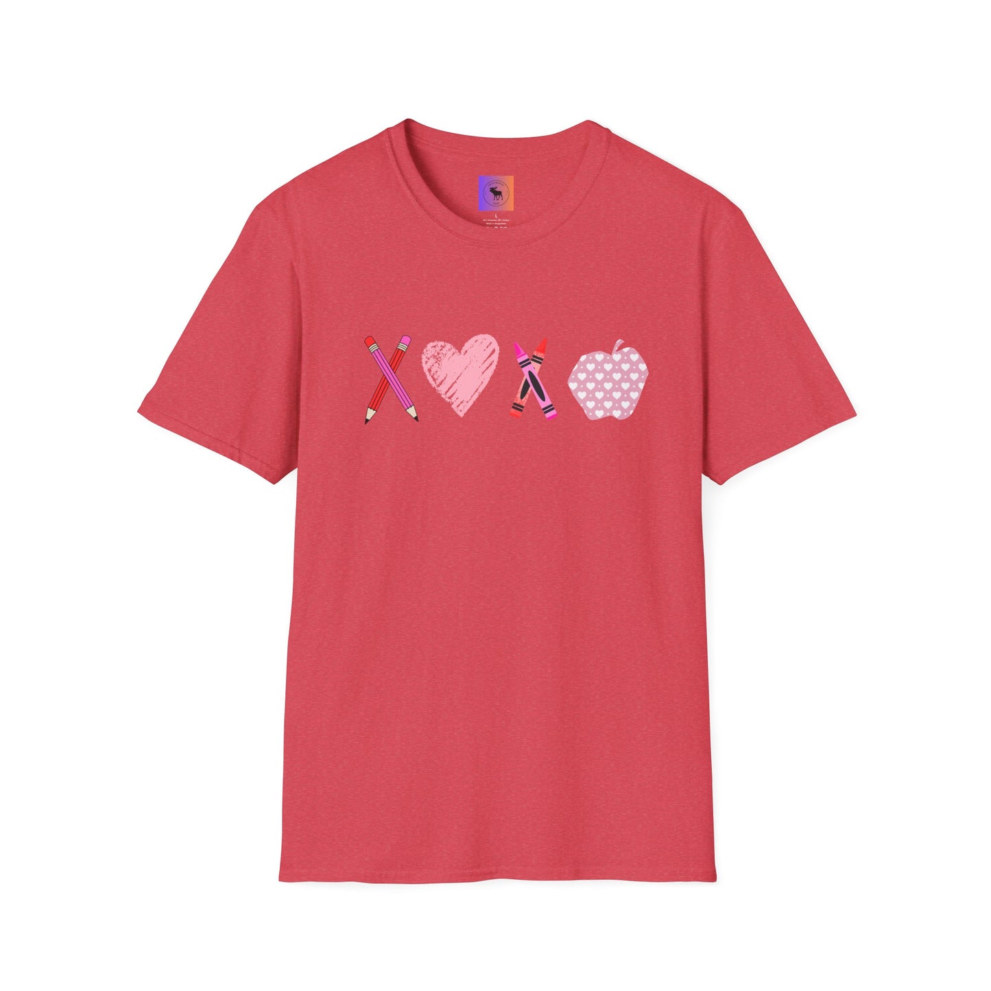 Teacher Valentine T-Shirt — Pencils, Crayon Apple & XOXO