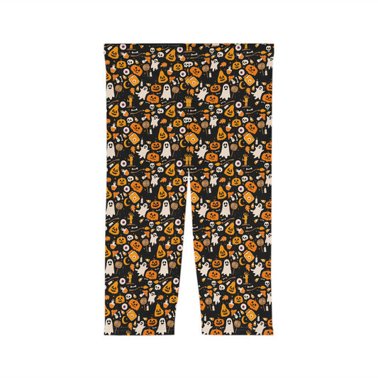 Halloween-Themed Women’s Capri Leggings, spooky activewear, festive workout pants, autumn style leggings, cute leggings for Halloween