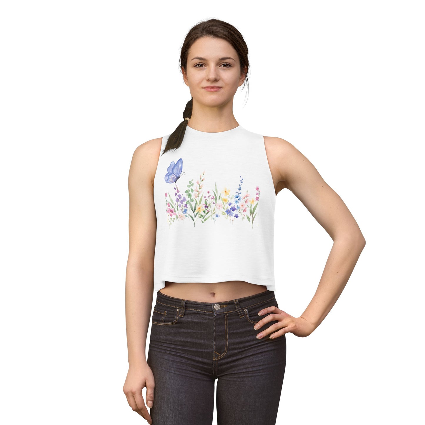 Floral Watercolor Butterfly Crop Top — Women’s Spring Garden Tank