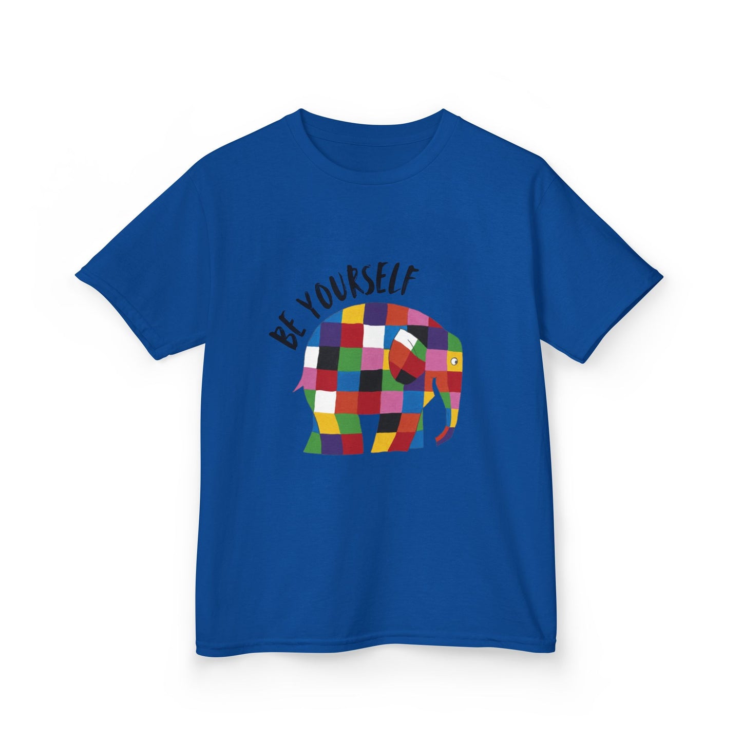 Kids Heavy Cotton™ Tee, Elmer the Patchwork Elephant T-Shirt, Children's Clothing, Cute Animal Print Top, Kids Birthday Gift, Youth