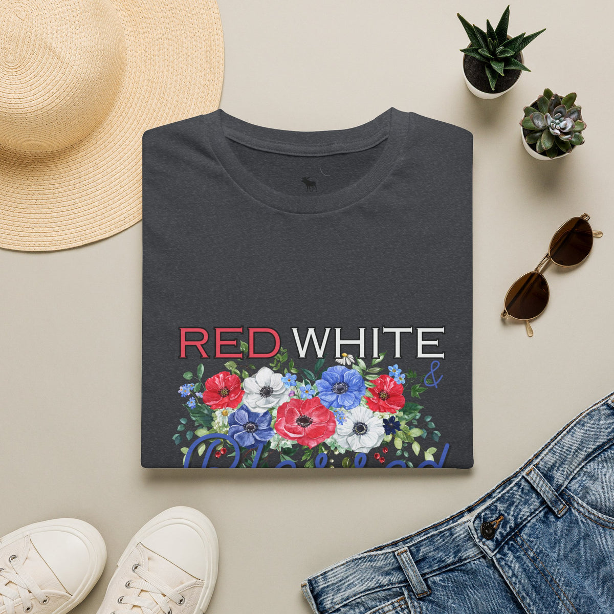 T-Shirt — "Red White & Blessed" Floral Patriotic Tee