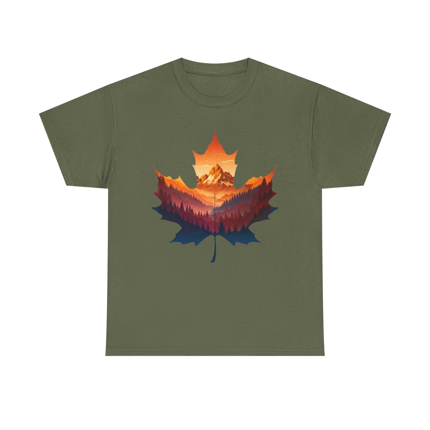 Sunset Leaf Unisex Tee, Mountain Graphic T-Shirt, Nature Lover Cotton Shirt, Outdoor Adventure Clothing, Hiking Apparel