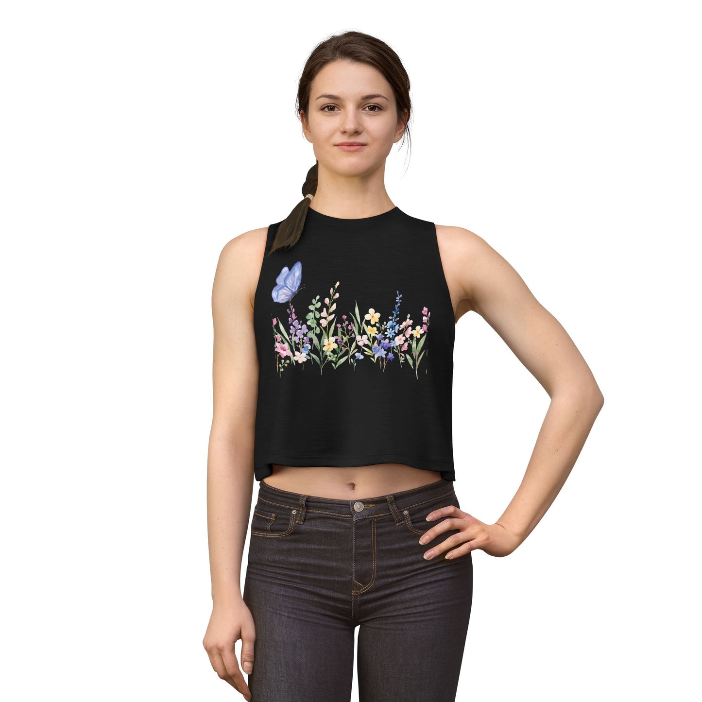 Floral Watercolor Butterfly Crop Top — Women’s Spring Garden Tank