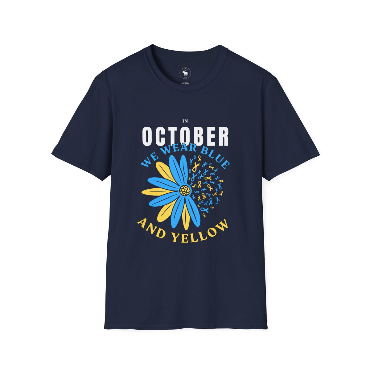October We Wear Blue and Yellow T-Shirt — Down Syndrome Awareness Daisy Tee