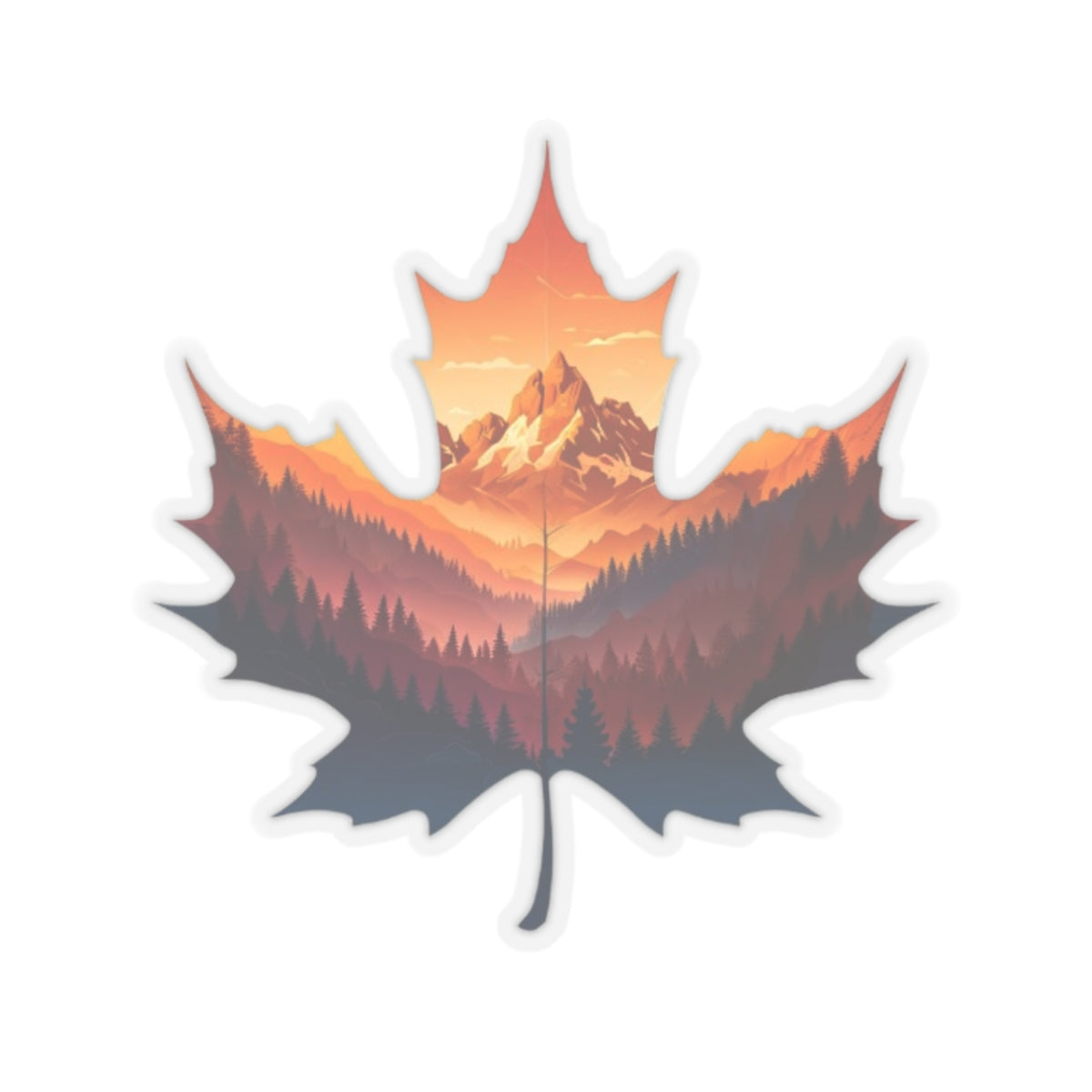 leaf shaped mountain sunset Kiss-Cut Stickers