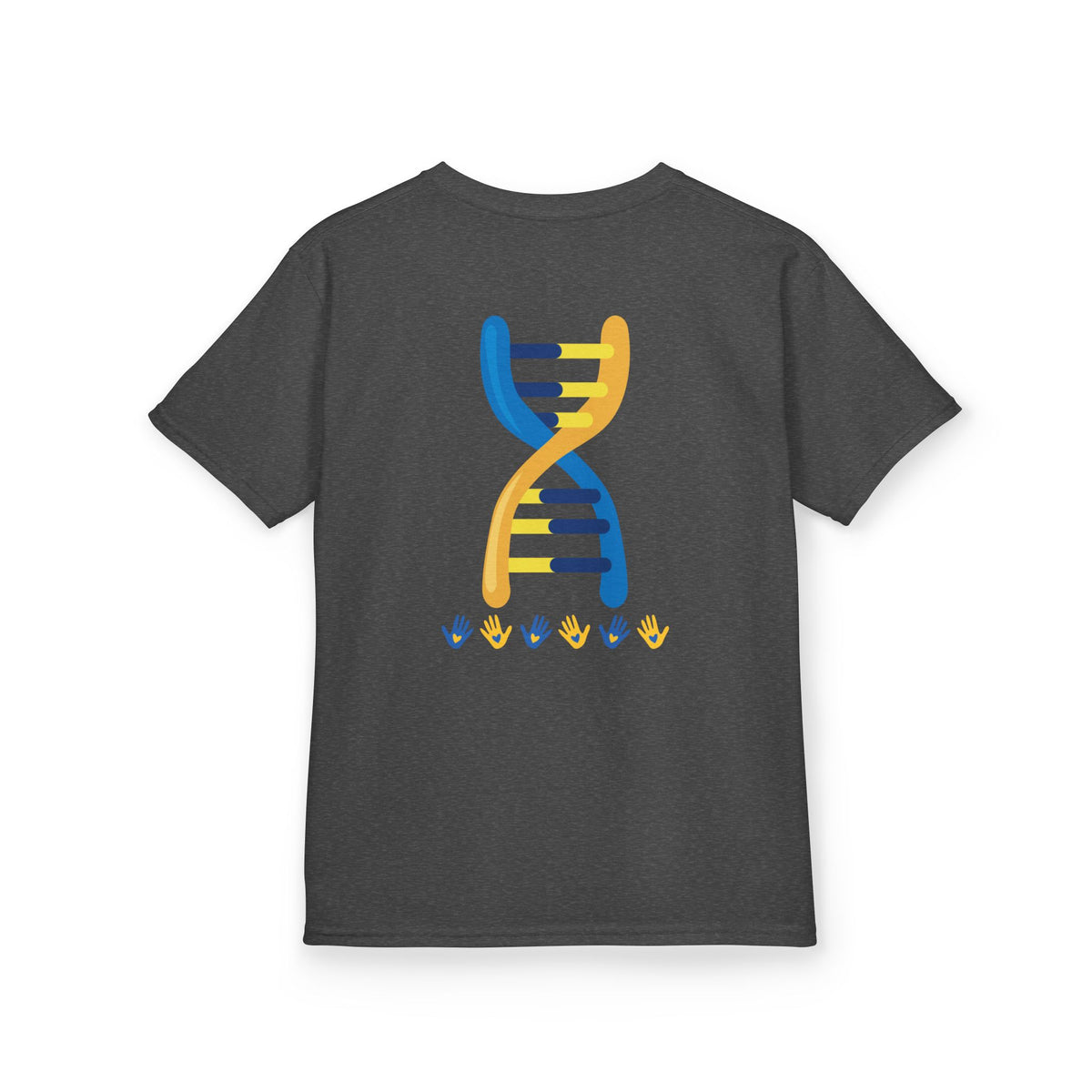 Kids Tee — Blue & Yellow DNA Hearts Design Down Syndrome Awareness,  DS