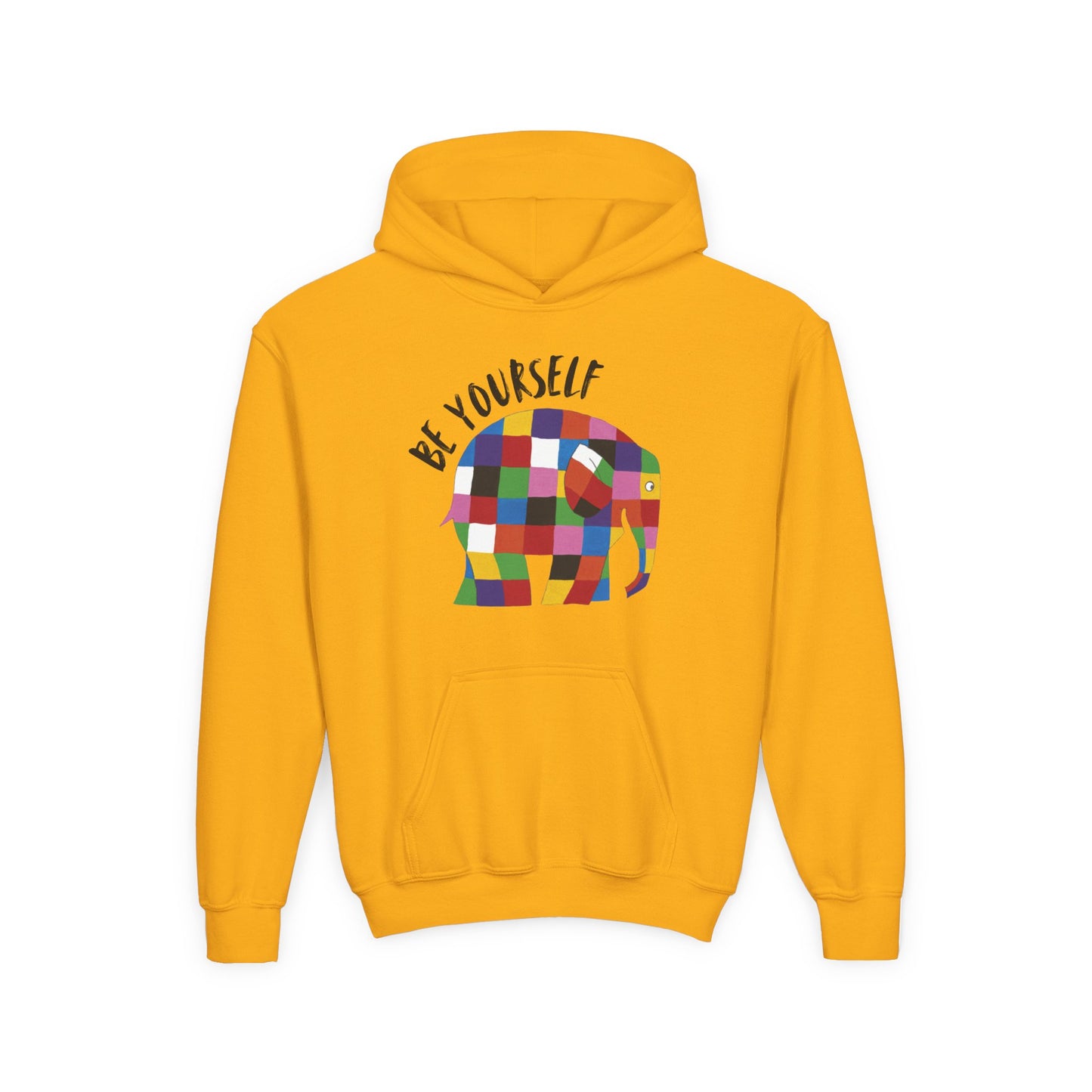 Patchwork Elephant Youth Hoodie, Cute Animal Design, Kids Pullover, Colorful Jumper, Children's Hooded Sweatshirt, Cartoon Elephant Apparel
