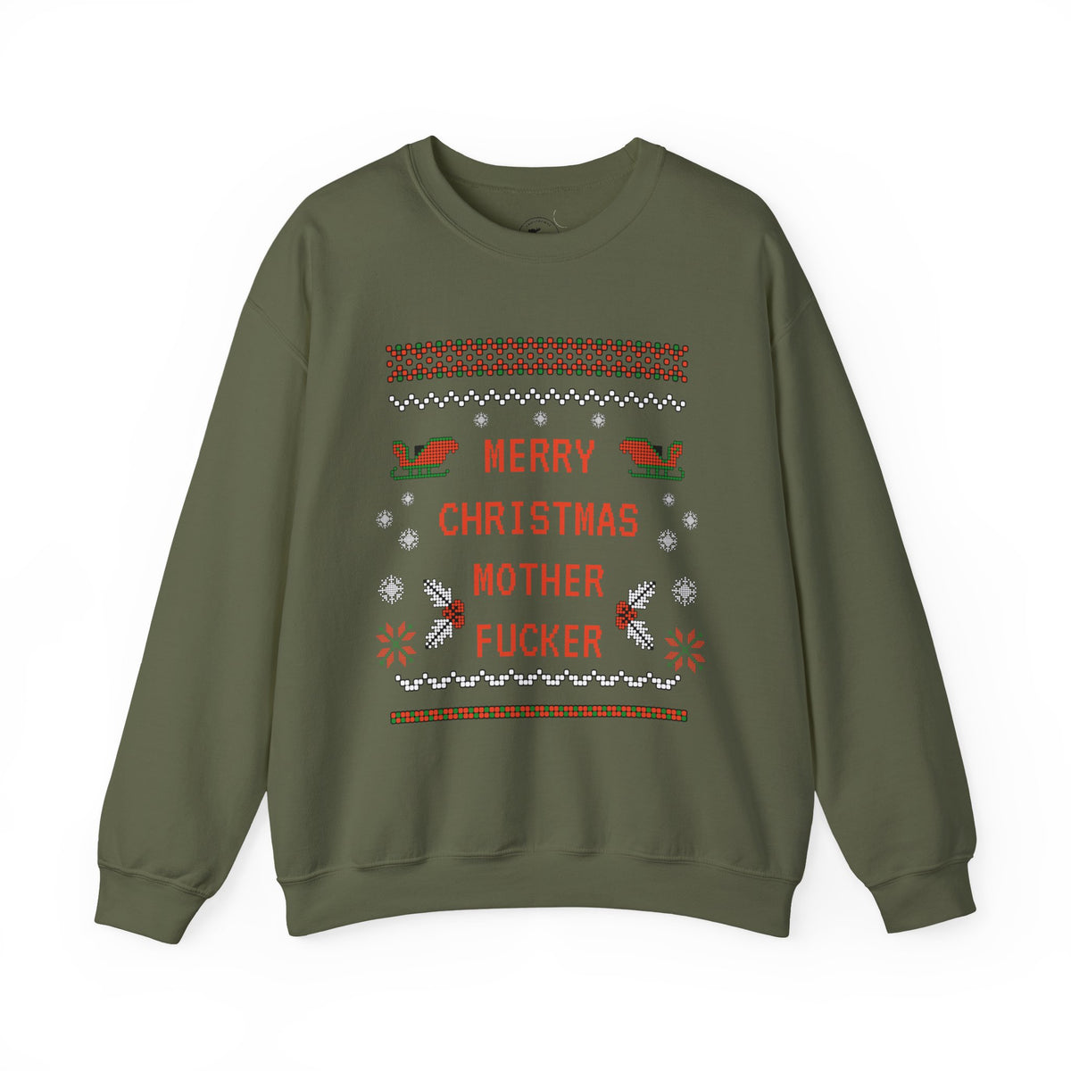 Aggressive 'Merry Christmas' Ugly Sweater Crewneck — Hilarious Adult Holiday Sweatshirt