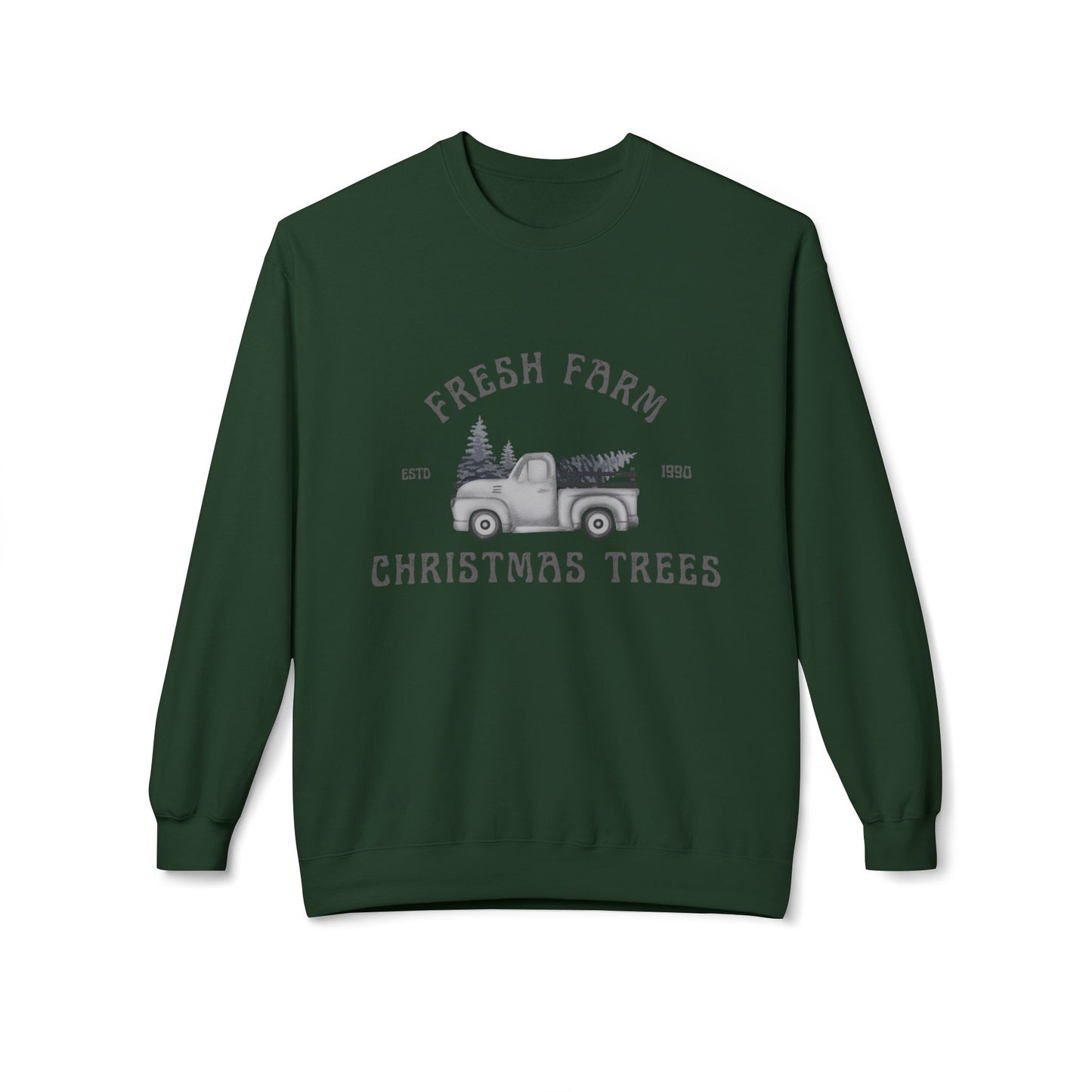 Christmas Trees Farmhouse Crewneck Sweatshirt, Holiday Sweatshirt, Cozy Winter Wear, Farmhouse Decor, Gift for Him/Her