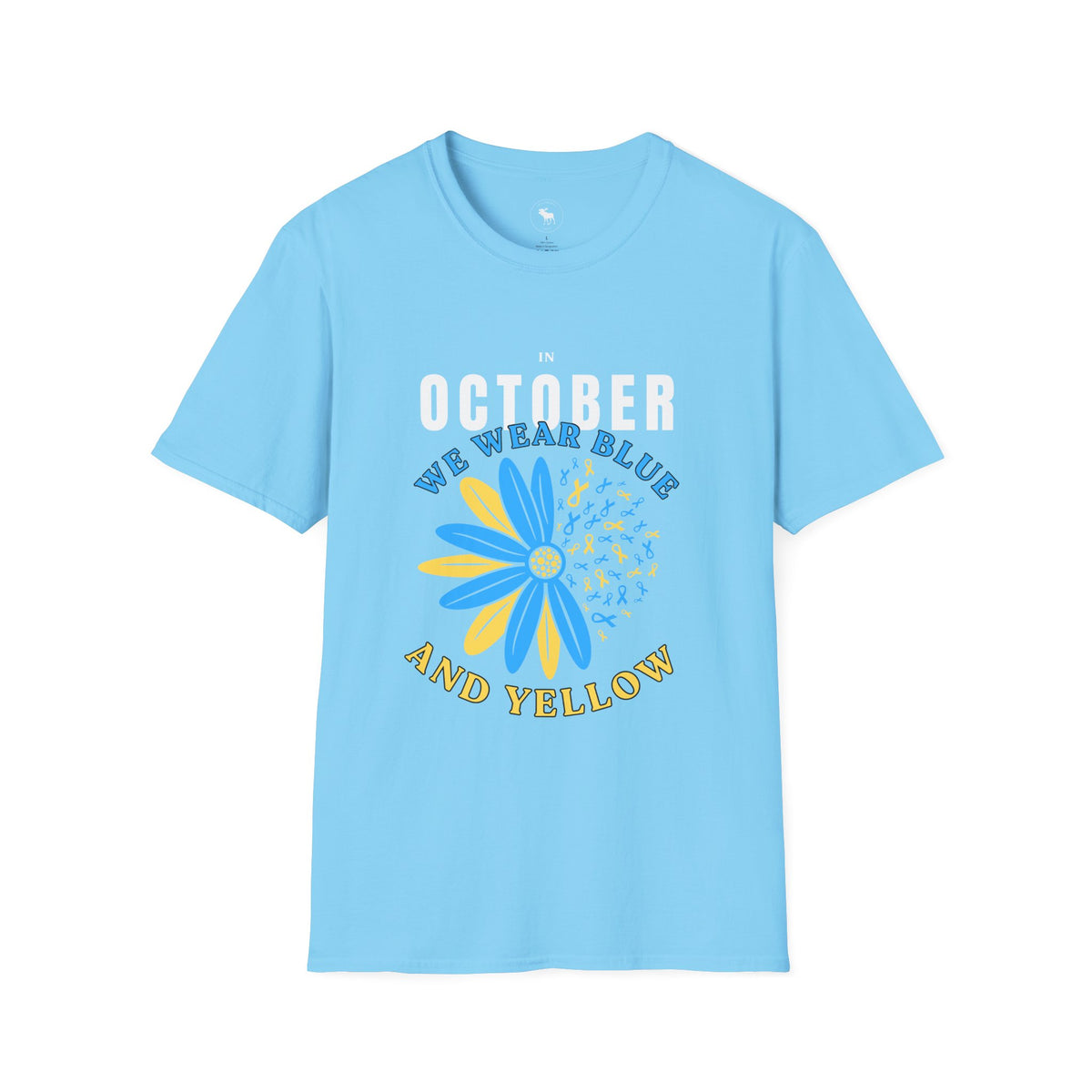 October We Wear Blue and Yellow T-Shirt — Down Syndrome Awareness Daisy Tee