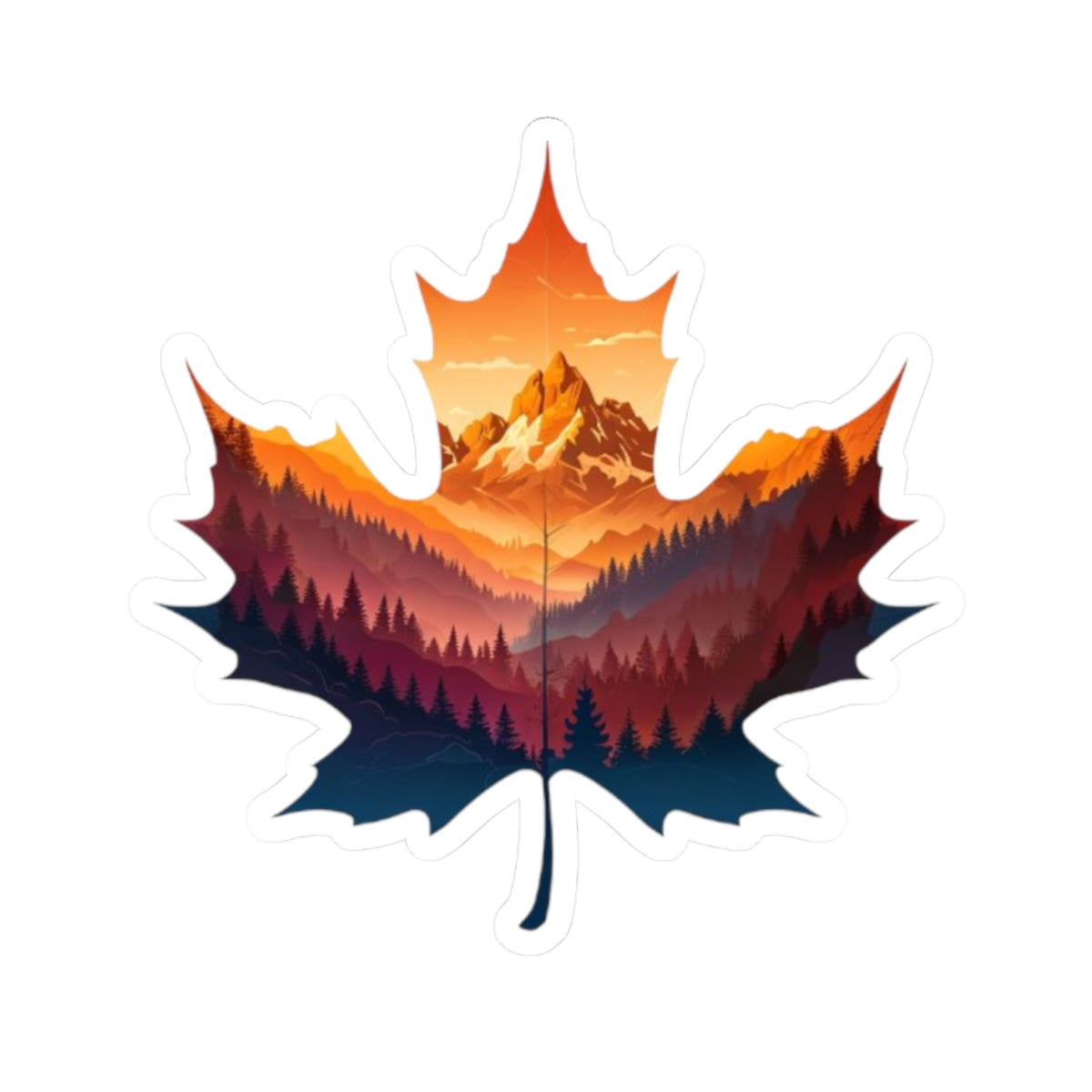 leaf shaped mountain sunset Kiss-Cut Stickers