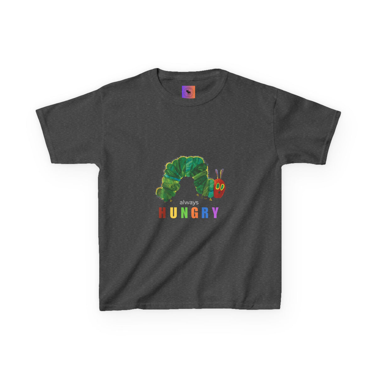 Kids Tee — "Always Hungry" Colorful Caterpillar Graphic