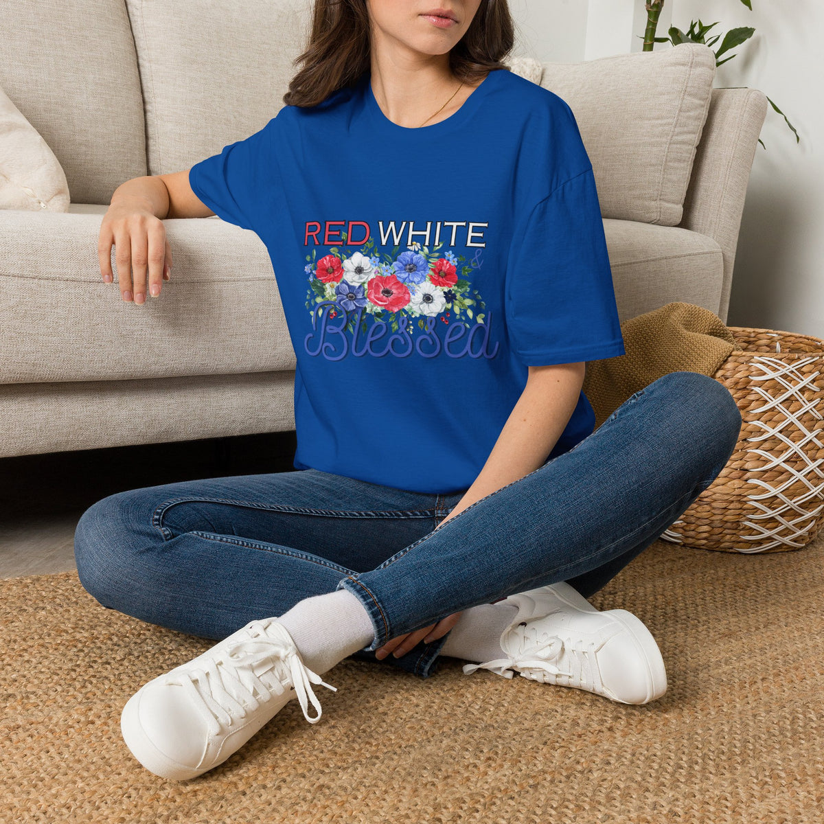 T-Shirt — "Red White & Blessed" Floral Patriotic Tee