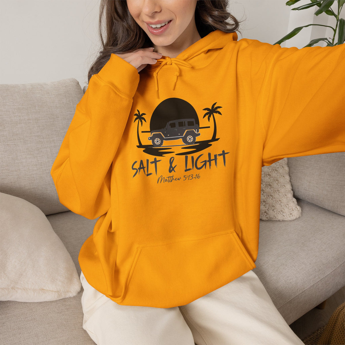 Salt & Light Christian Hoodie – Beach Van Sunset Pullover (Matthew 5:14)
