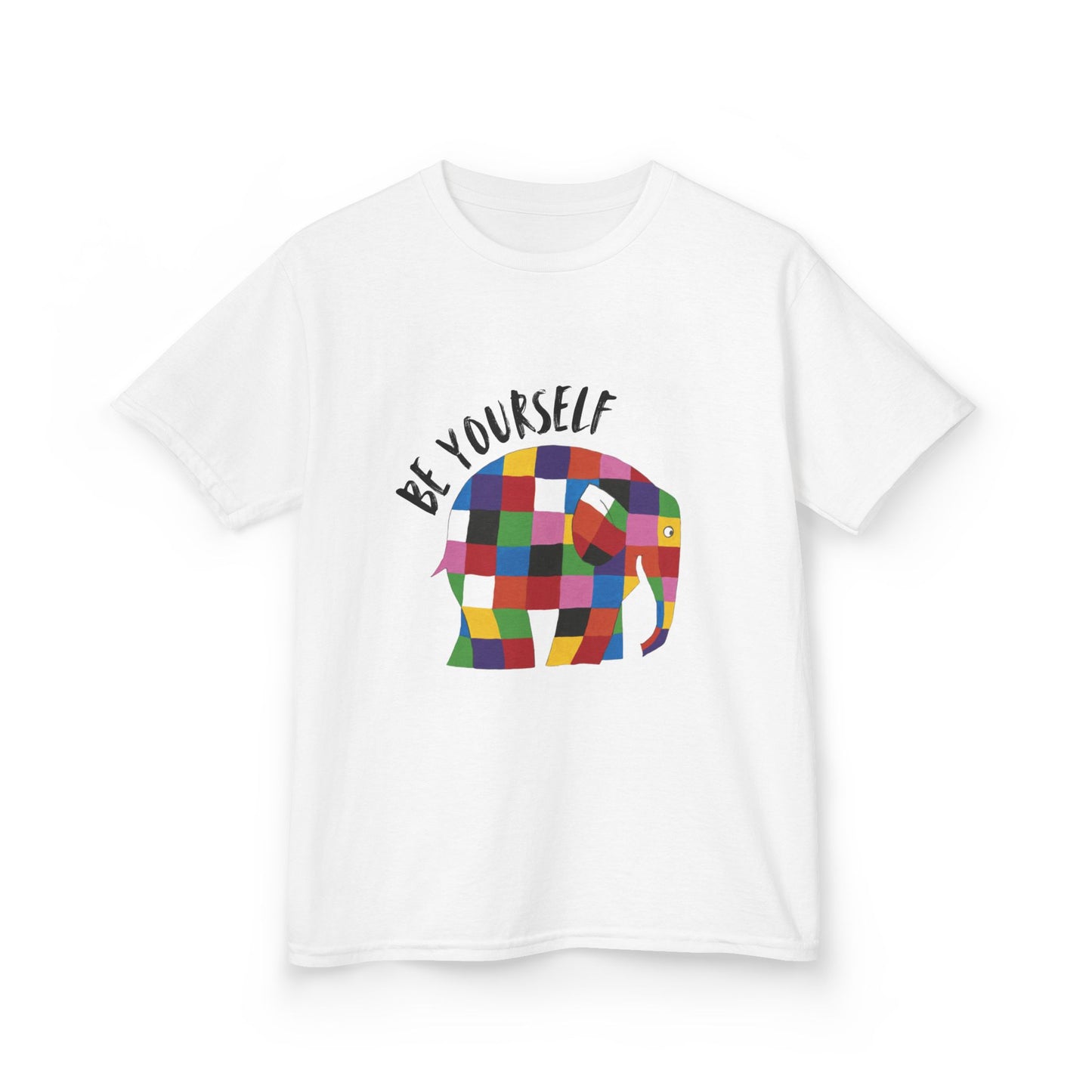 Kids Heavy Cotton™ Tee, Elmer the Patchwork Elephant T-Shirt, Children's Clothing, Cute Animal Print Top, Kids Birthday Gift, Youth