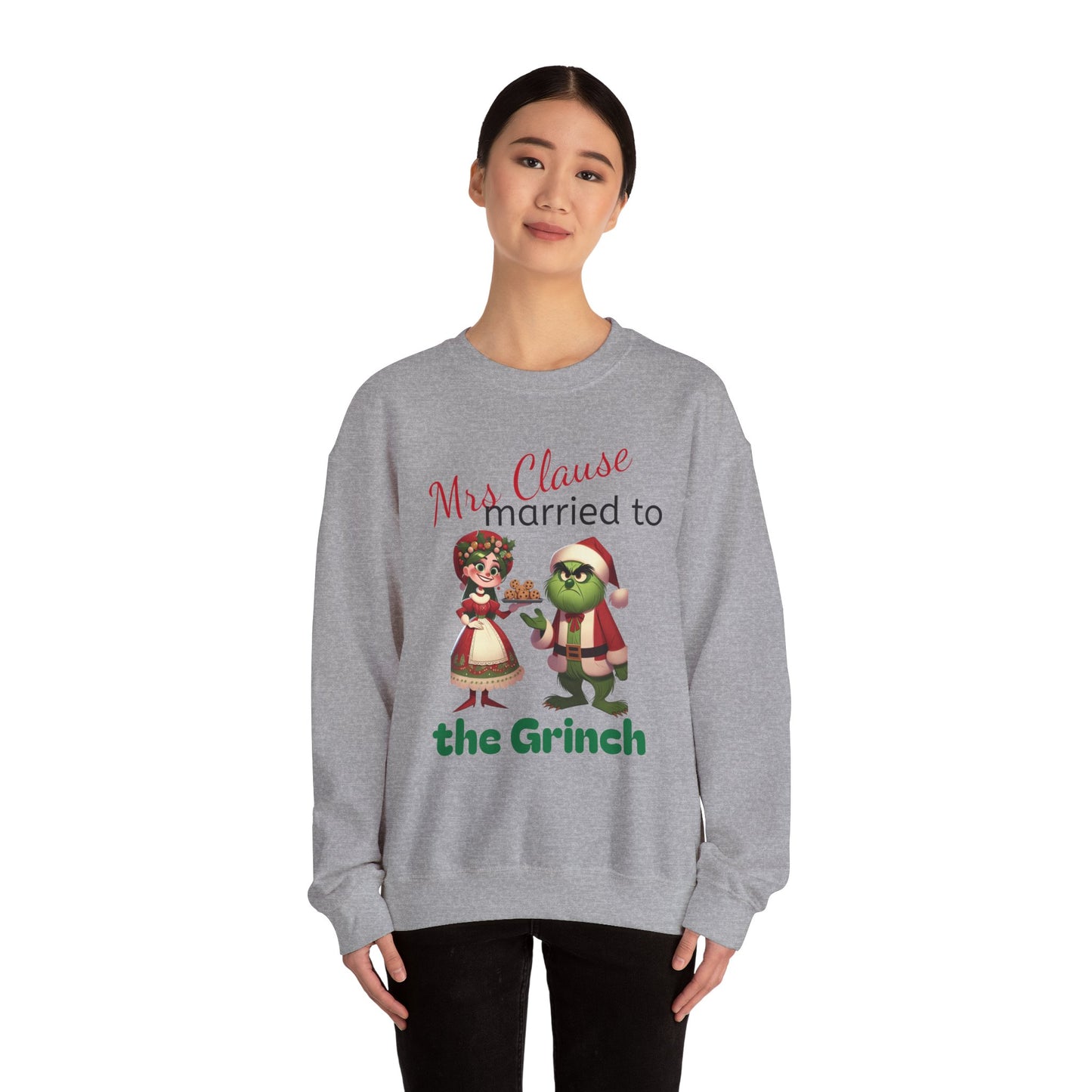 Funny Mrs Clause Married to the Grinch Sweatshirt, Christmas Couples Jumper, Holiday Pullover, Xmas Apparel, Winter Top
