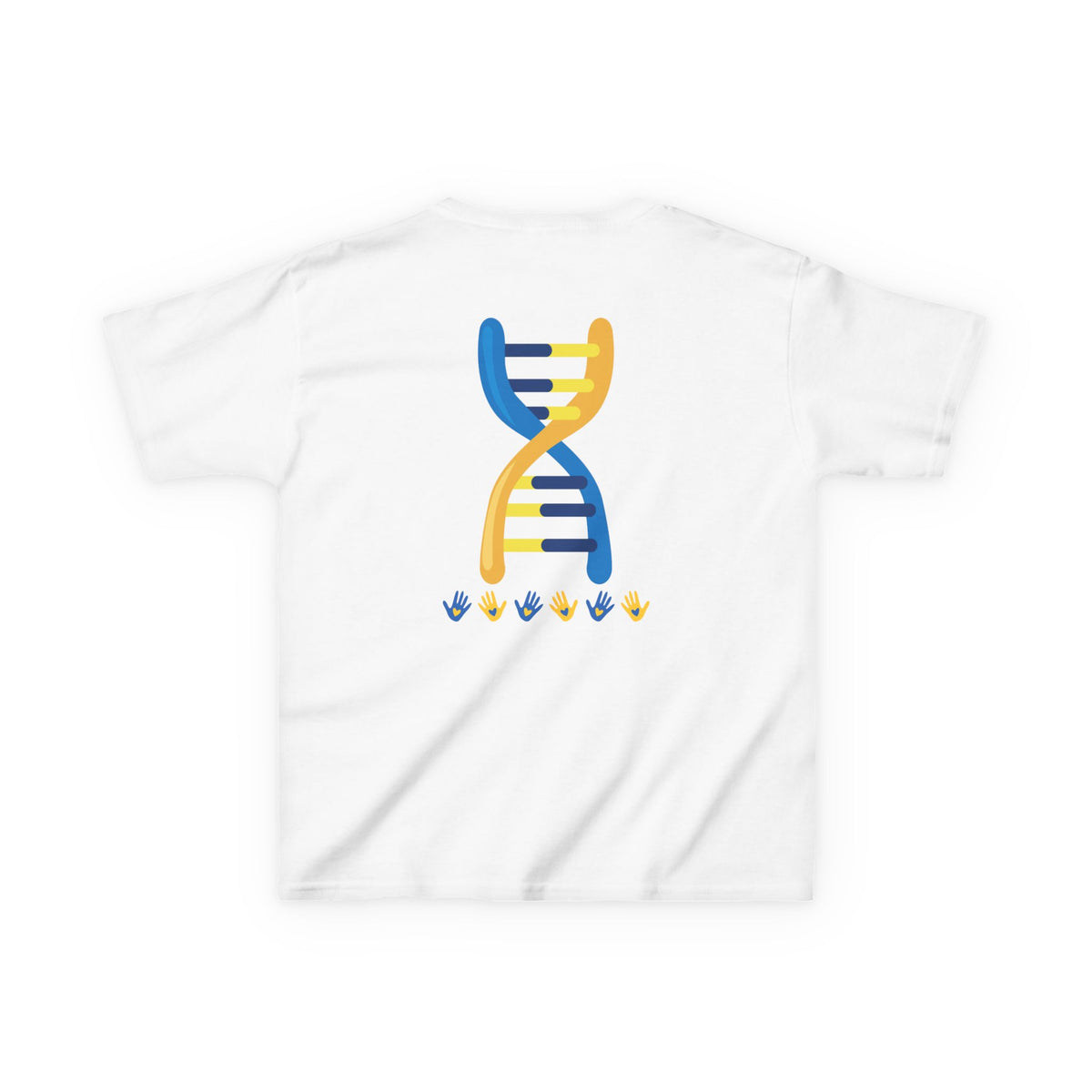Kids Tee — Blue & Yellow DNA Hearts Design Down Syndrome Awareness,  DS