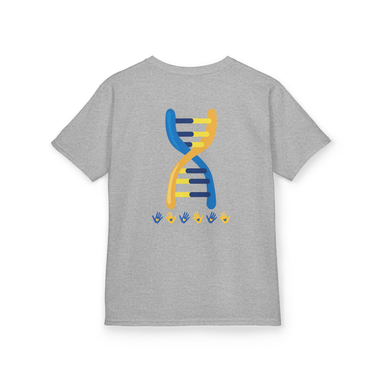 Kids Tee — Blue & Yellow DNA Hearts Design Down Syndrome Awareness,  DS