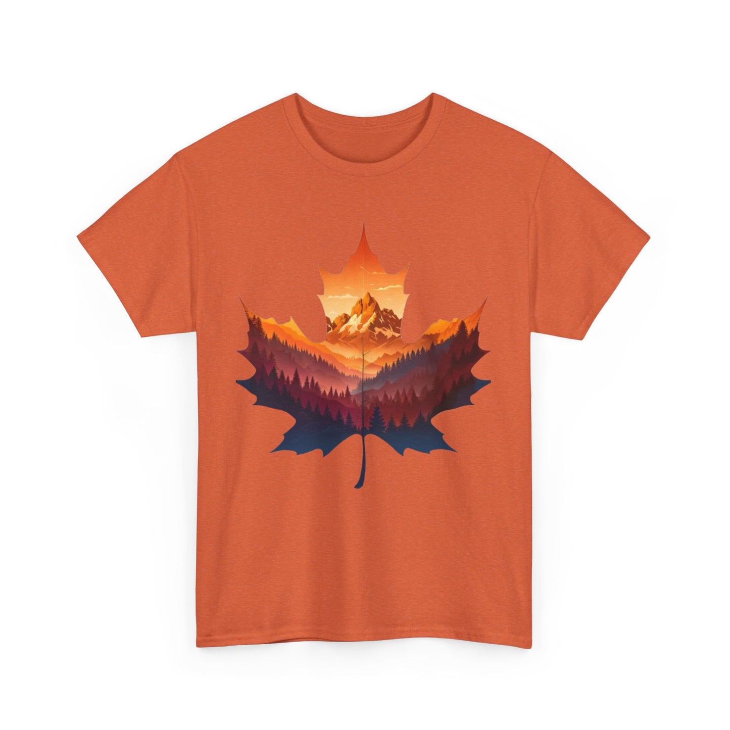 Sunset Leaf Unisex Tee, Mountain Graphic T-Shirt, Nature Lover Cotton Shirt, Outdoor Adventure Clothing, Hiking Apparel
