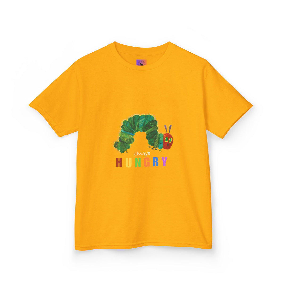Kids Tee — "Always Hungry" Colorful Caterpillar Graphic