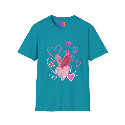 Heart Sketch T-Shirt — Pink Watercolor Hearts Valentine Tee