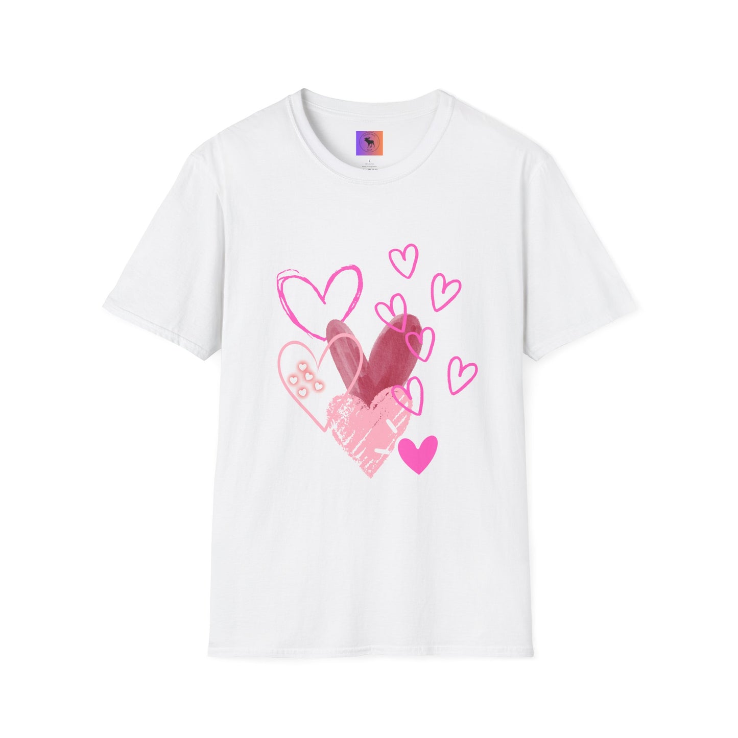 Heart Sketch T-Shirt — Pink Watercolor Hearts Valentine Tee
