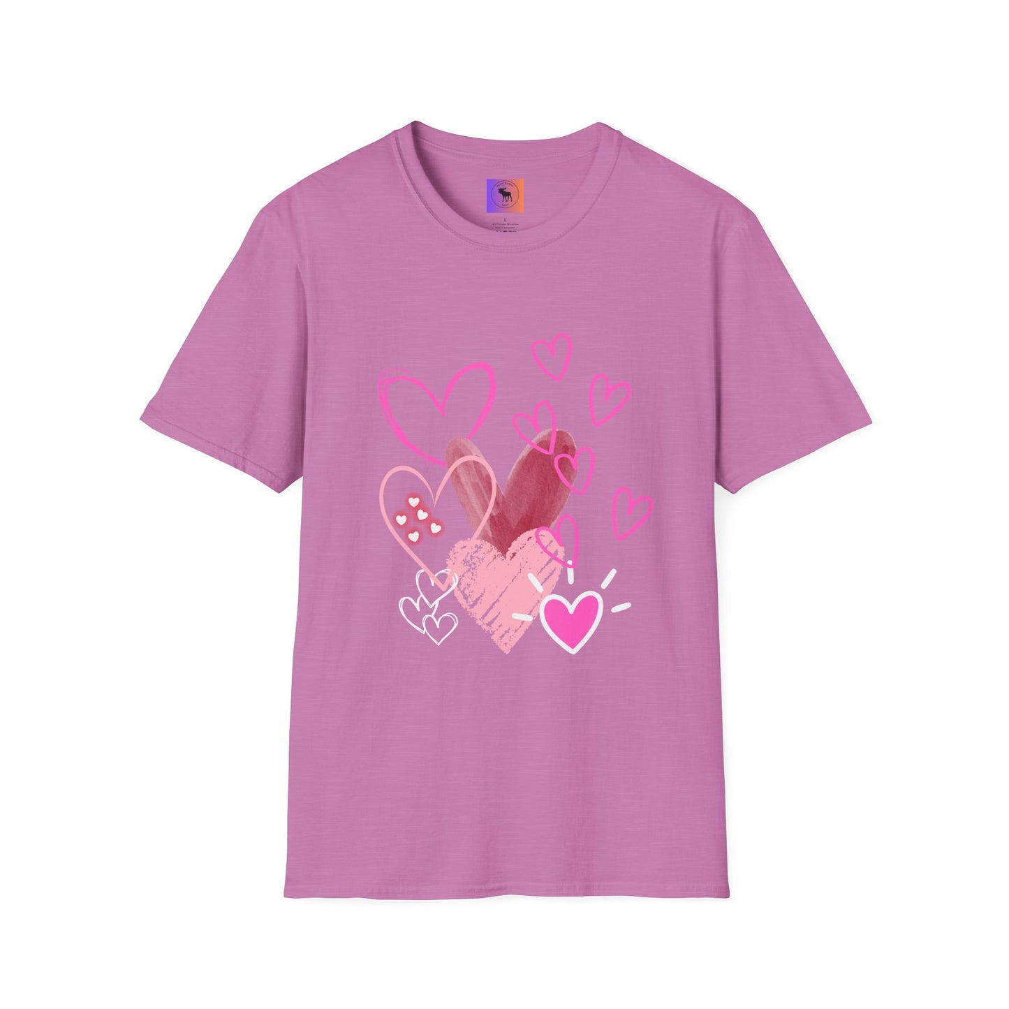 Heart Sketch T-Shirt — Pink Watercolor Hearts Valentine Tee