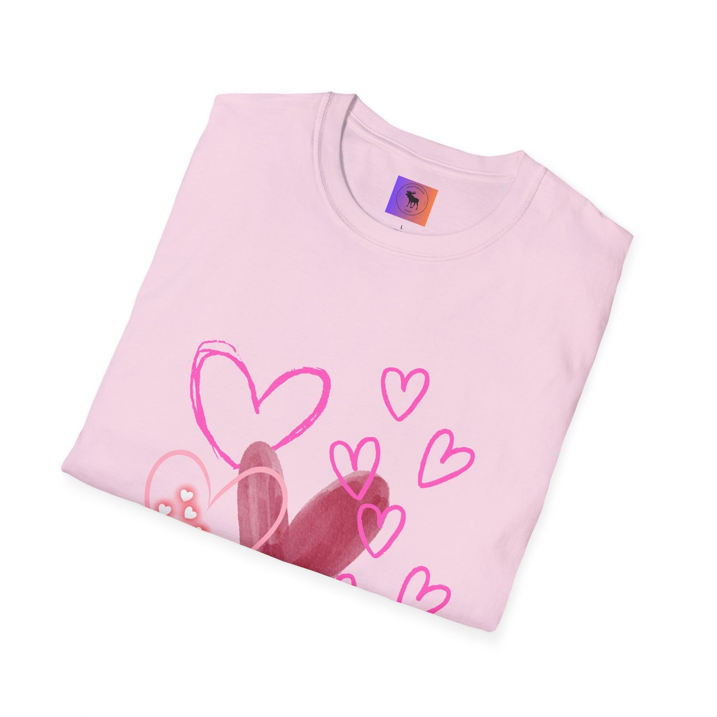 Heart Sketch T-Shirt — Pink Watercolor Hearts Valentine Tee