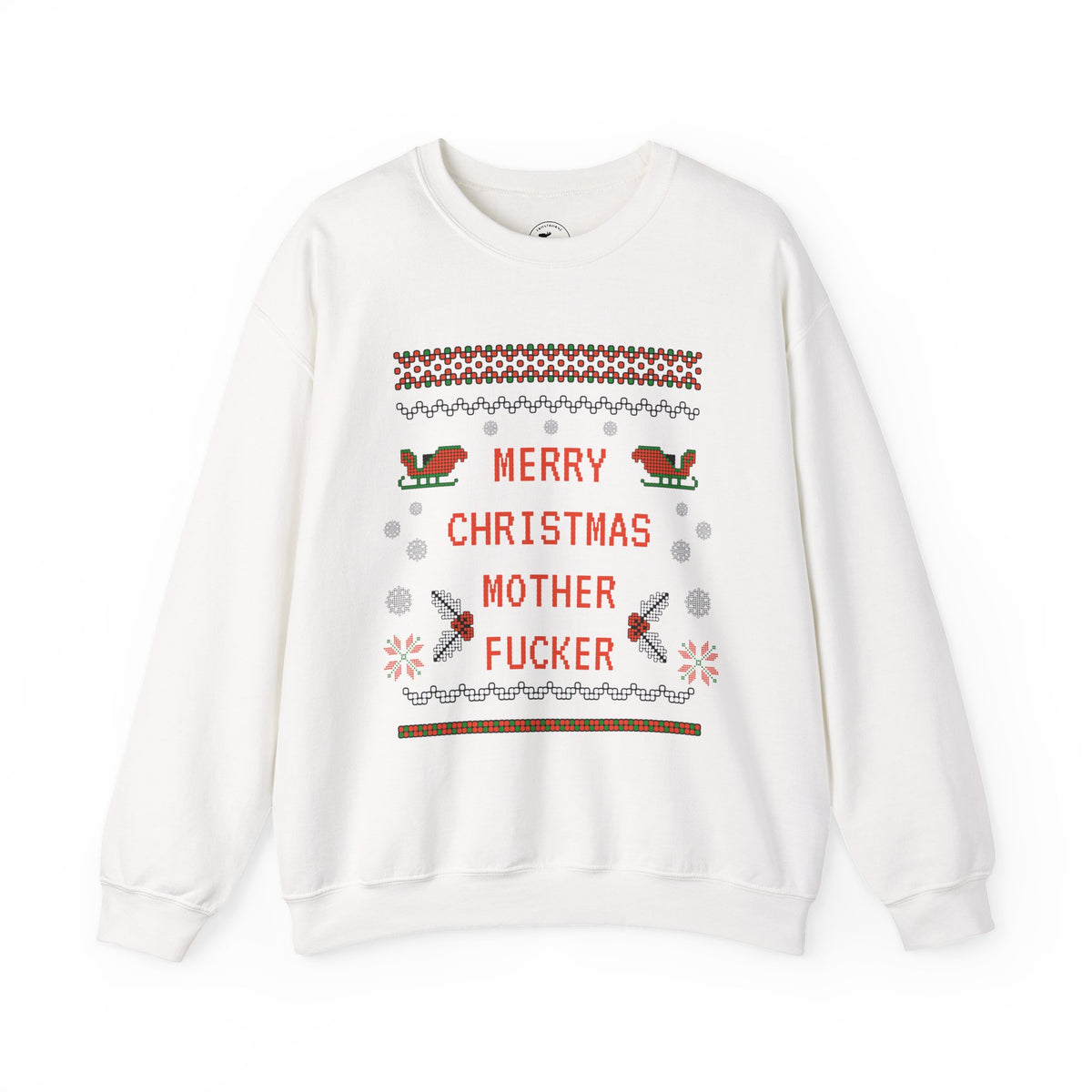 Aggressive 'Merry Christmas' Ugly Sweater Crewneck — Hilarious Adult Holiday Sweatshirt