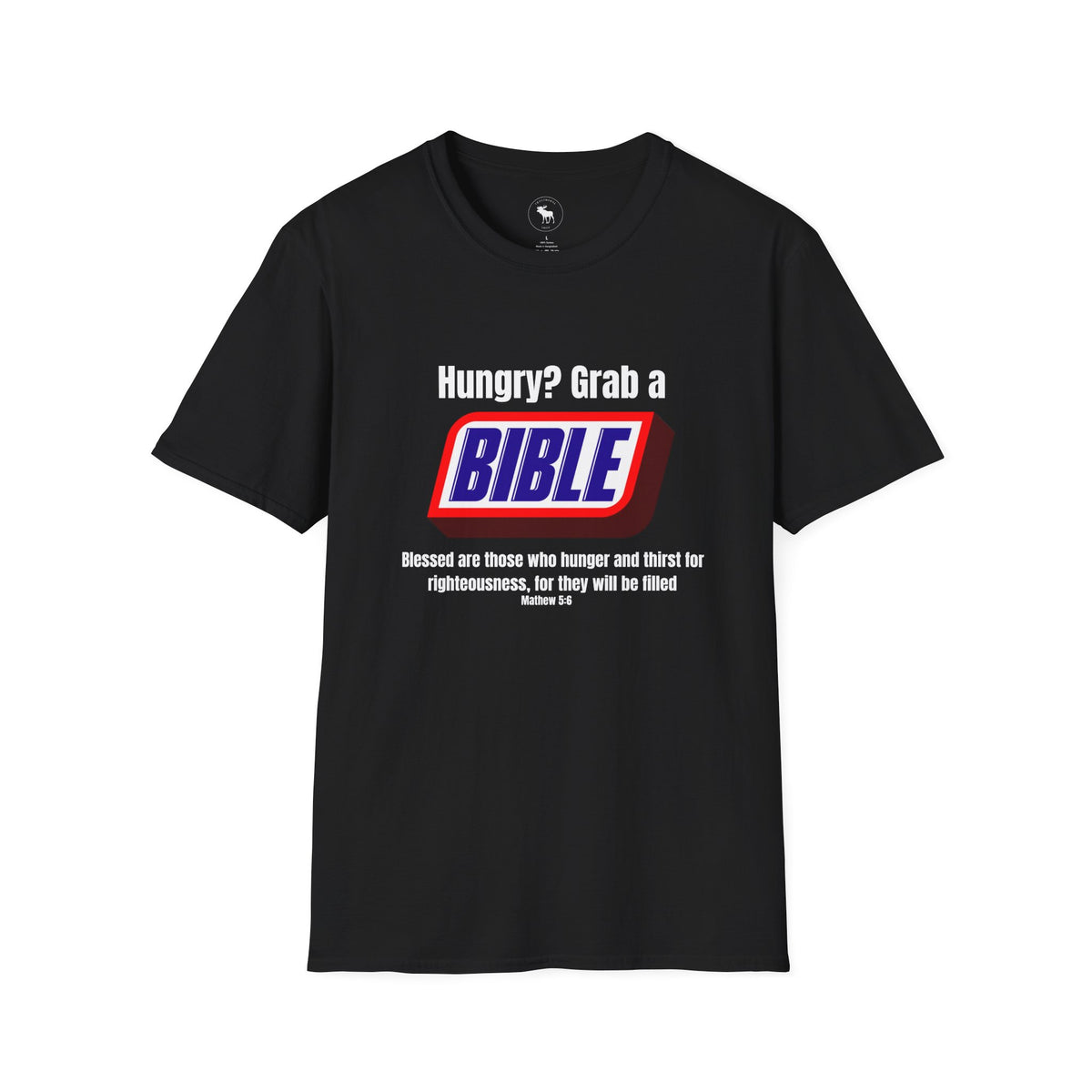 Bible Snack Tee — "Hungry? Grab a Bible" Christian T-Shirt (Matthew 5:6)