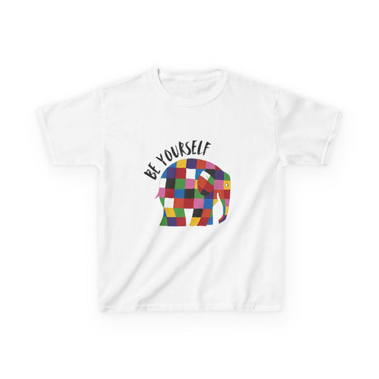 Kids Heavy Cotton™ Tee, Elmer the Patchwork Elephant T-Shirt, Children's Clothing, Cute Animal Print Top, Kids Birthday Gift, Youth