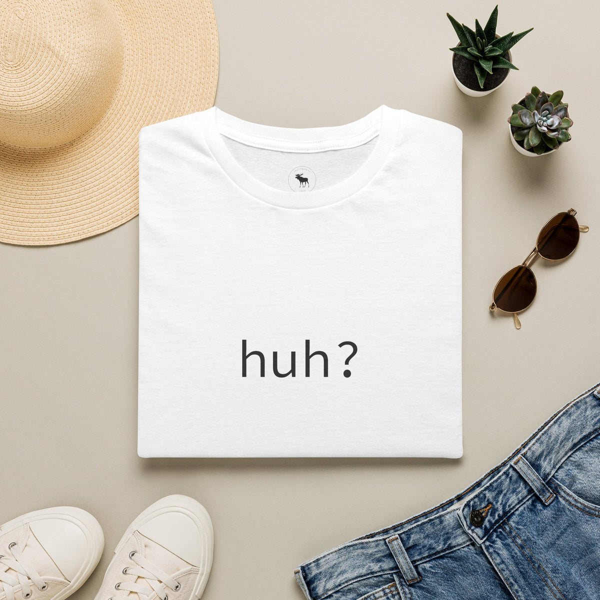 Huh? Minimalist Graphic T‑Shirt — Funny Casual Statement Tee