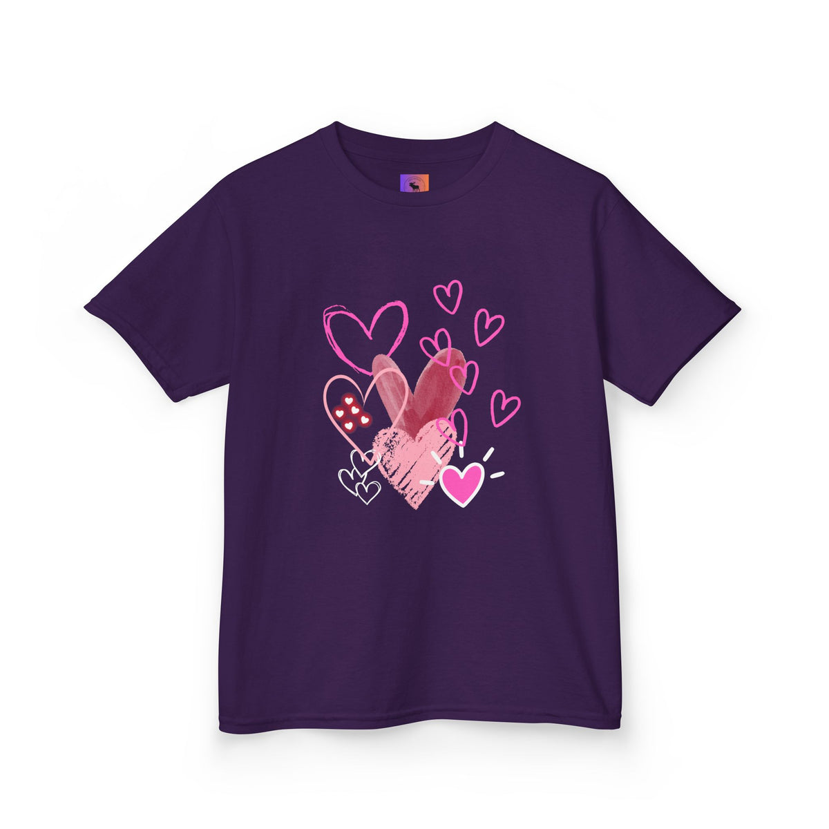 Kids Heart Art Tee — Pink Watercolor Hearts Valentine Shirt for Girls