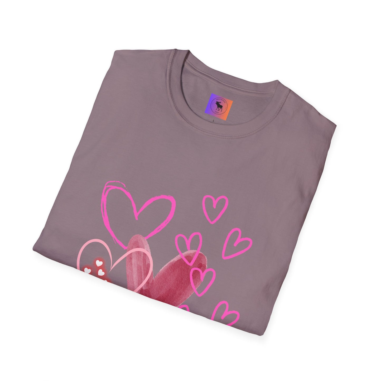 Heart Sketch T-Shirt — Pink Watercolor Hearts Valentine Tee