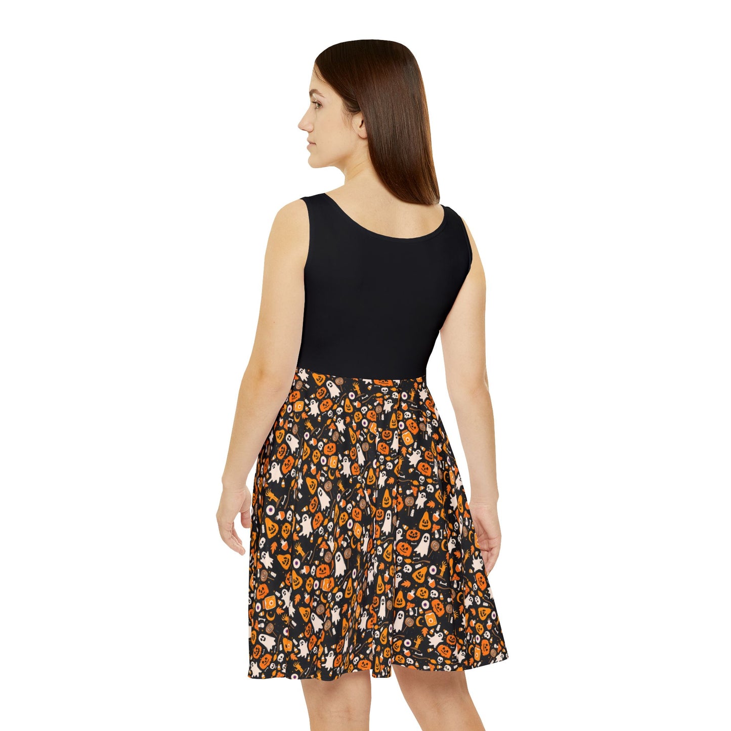 Women's pattern Halloween Skater Dress, Fun Fall Dress, Cute Party Dress, Spooky Theme Dress, Autumn Fashion, Halloween Outfit, matching family