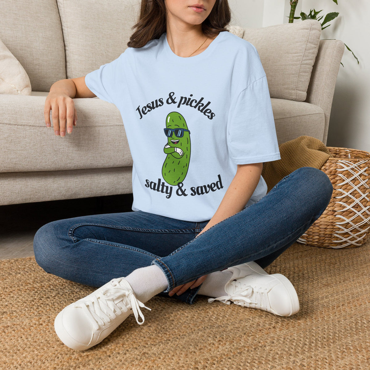Jesus & Pickles T-Shirt — “Salty & Saved” Funny Christian Graphic Tee