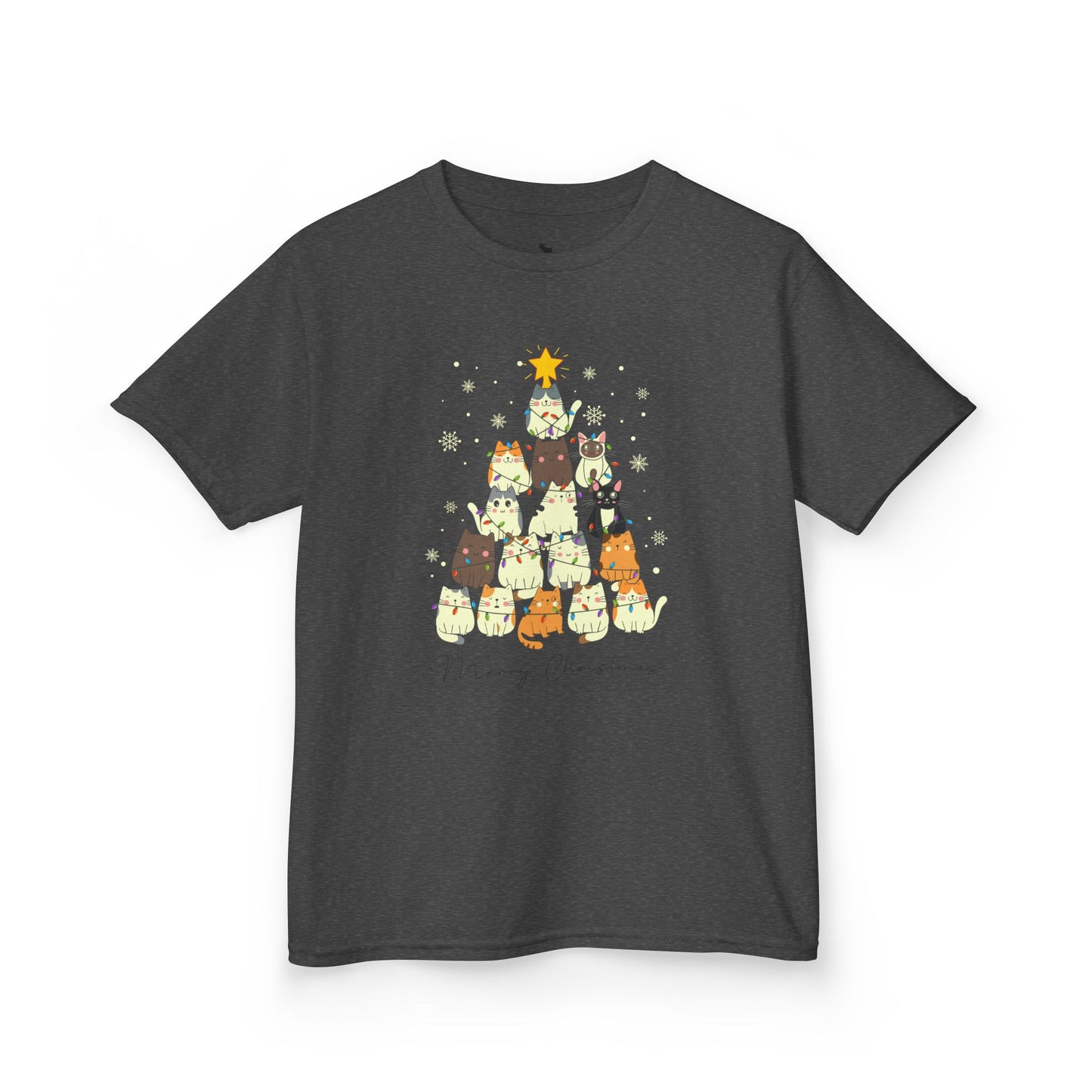 Kids Holiday Cat Tee, Cute Christmas Shirt, Fun Winter Top, Adorable Kids T-Shirt, Festive Animal Apparel, Christmas Gift for Kids