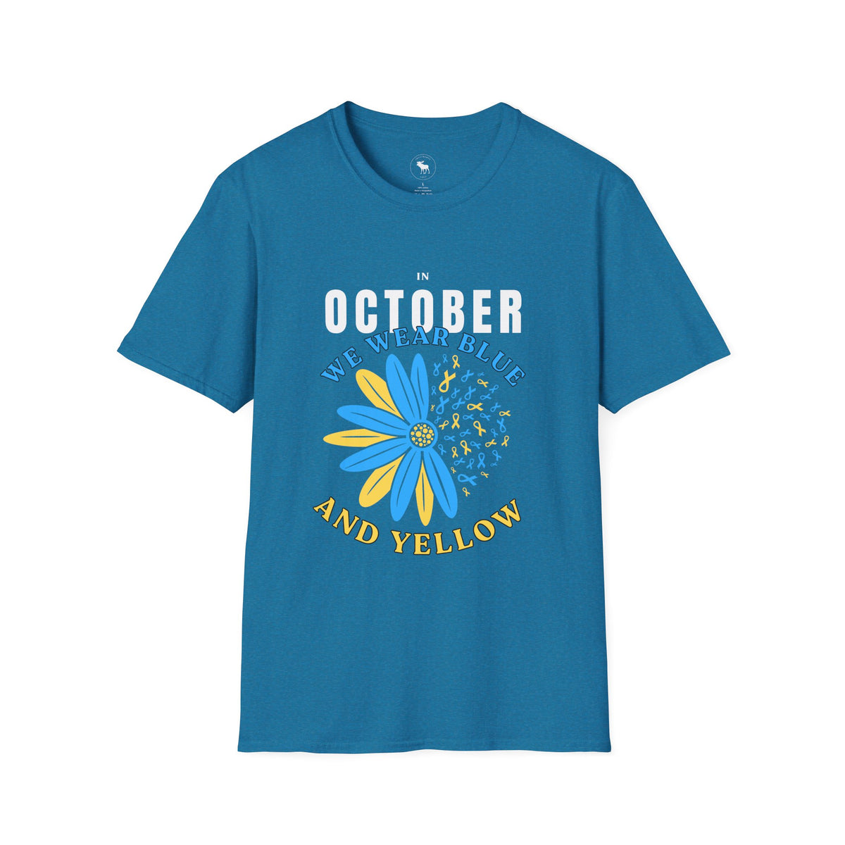October We Wear Blue and Yellow T-Shirt — Down Syndrome Awareness Daisy Tee