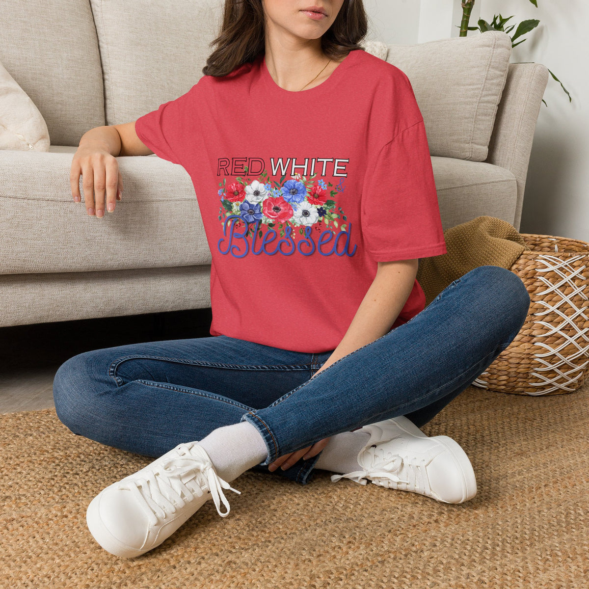 T-Shirt — "Red White & Blessed" Floral Patriotic Tee