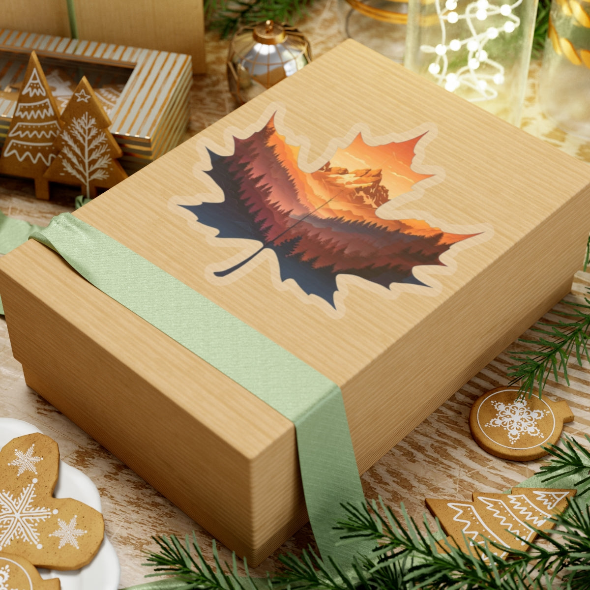 leaf shaped mountain sunset Kiss-Cut Stickers