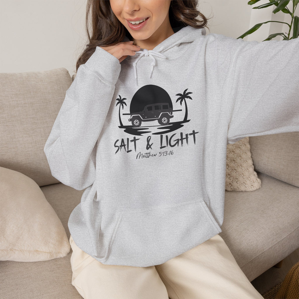 Salt & Light Christian Hoodie – Beach Van Sunset Pullover (Matthew 5:14)