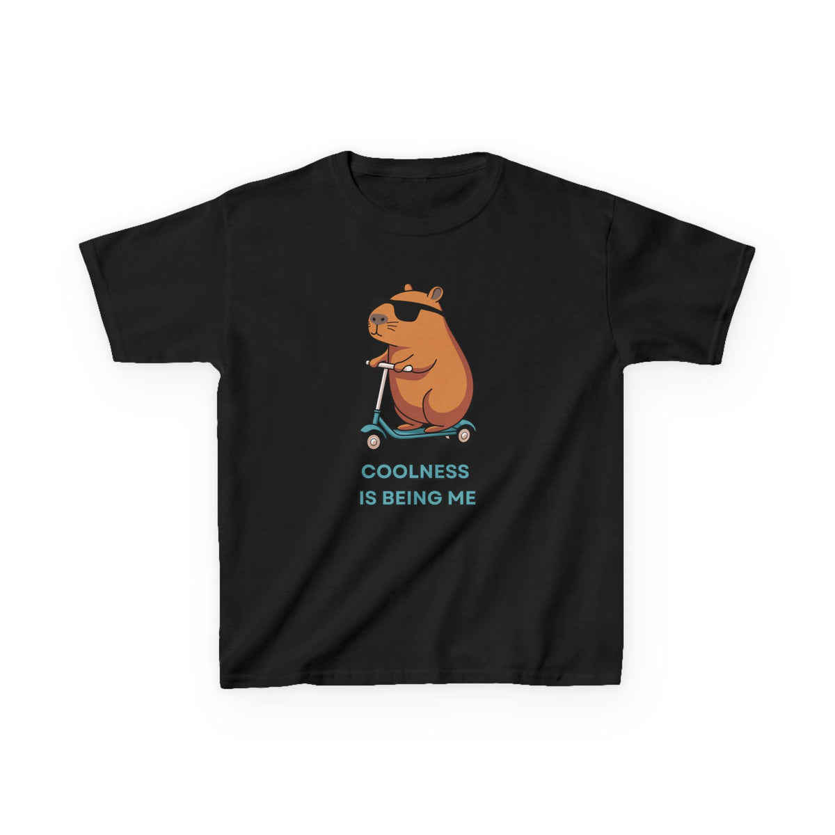 Kids Tee — 'Coolness Is Being Me' CAPYBARA on Scooter Cute Graphic T-Shirt