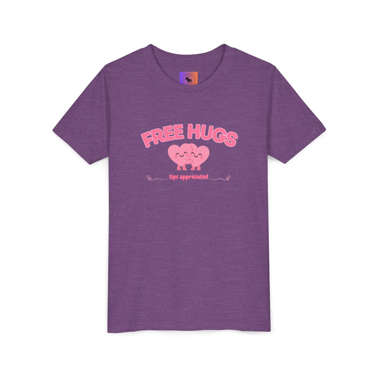 Youth Tee — "Free Hugs" Pink Heart Kids T‑Shirt (Cute Valentine / Playdate Gift)