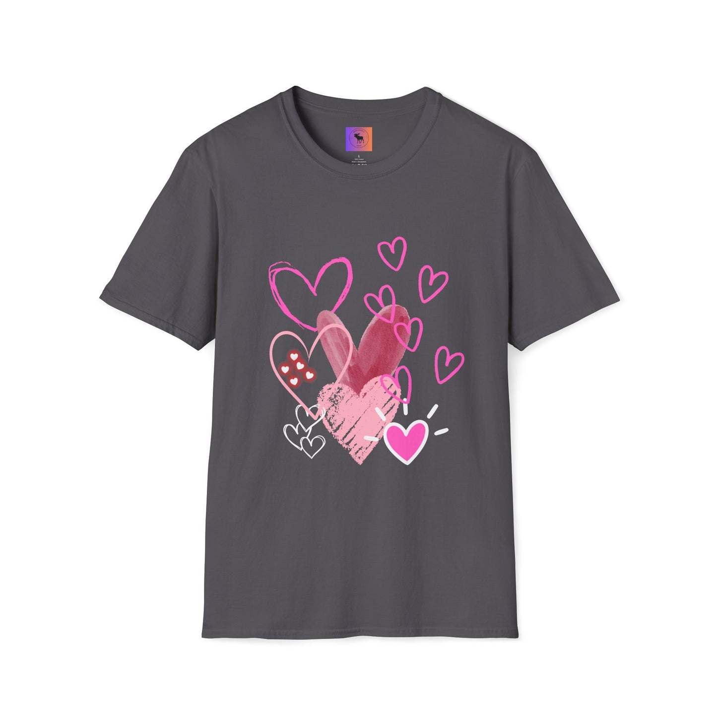 Heart Sketch T-Shirt — Pink Watercolor Hearts Valentine Tee