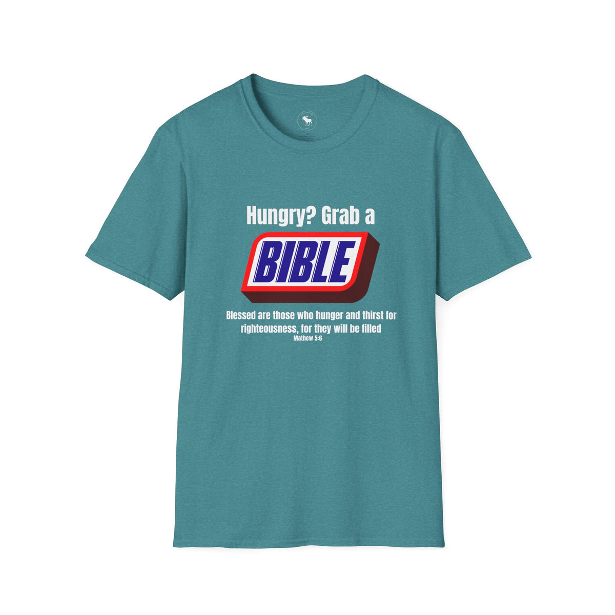 Bible Snack Tee — "Hungry? Grab a Bible" Christian T-Shirt (Matthew 5:6)