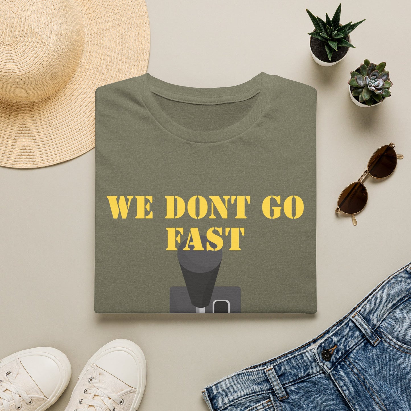 T‑Shirt — “We Don’t Go Fast” Retro Gearshift Tee