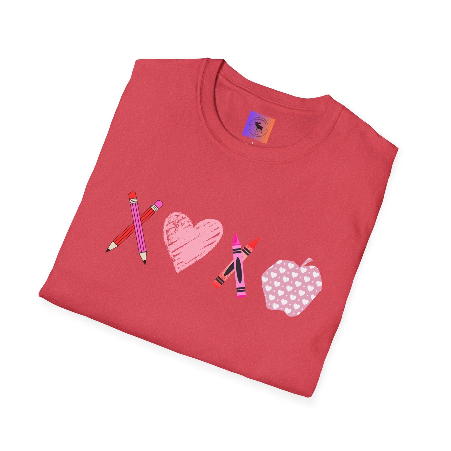 Teacher Valentine T-Shirt — Pencils, Crayon Apple & XOXO