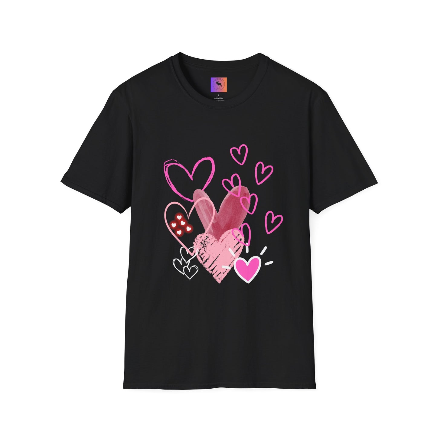 Heart Sketch T-Shirt — Pink Watercolor Hearts Valentine Tee
