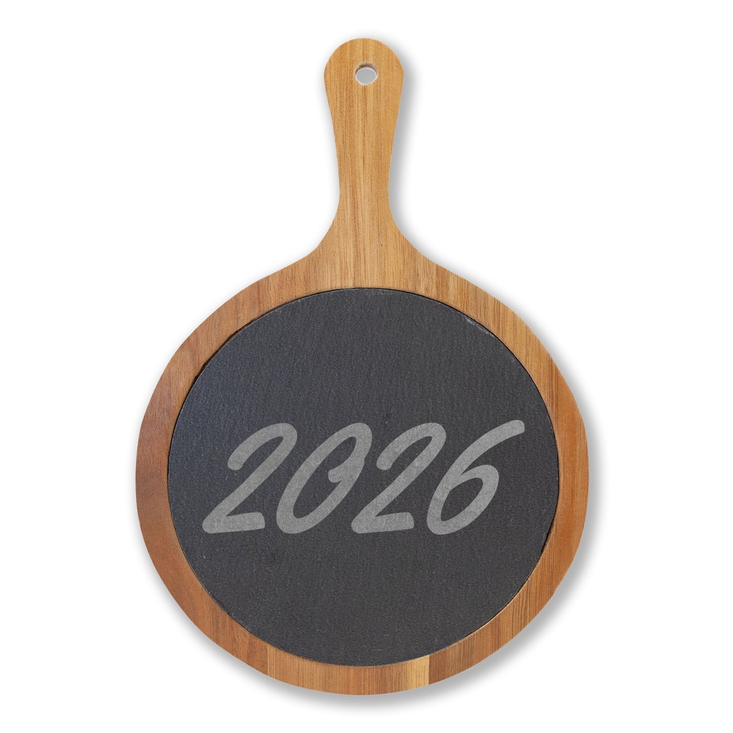 Engraved Acacia Charcuterie Board with Slate Inlay — Personalized 2026 Cheese Serving Set