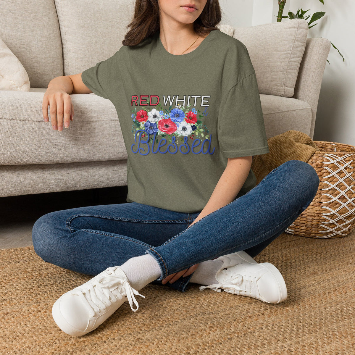 T-Shirt — "Red White & Blessed" Floral Patriotic Tee